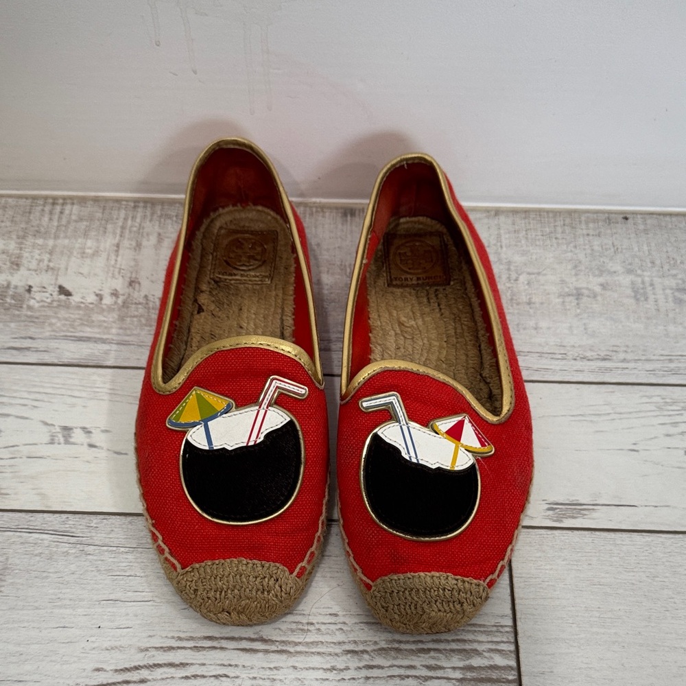 Tory Burch Red Espadrilles with Cocktail Design